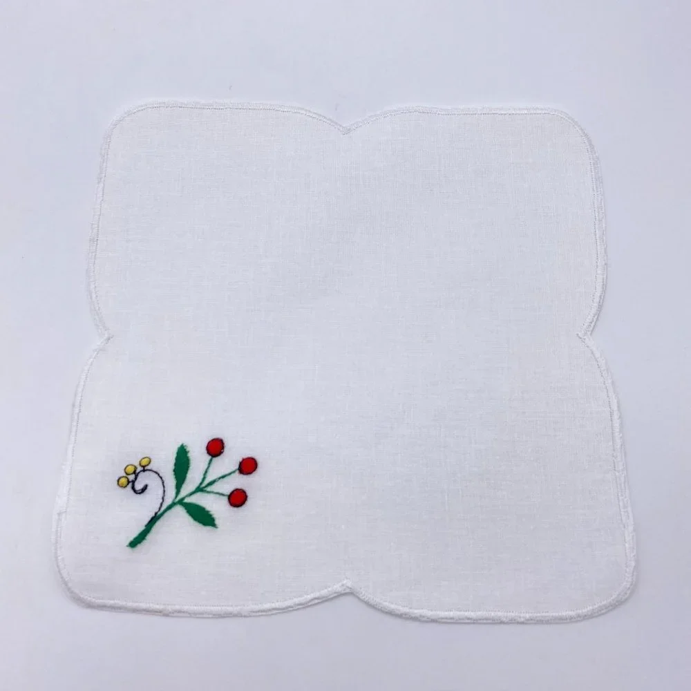Square hand embroidered floral‎ doilies scalloped linen napkins table placement